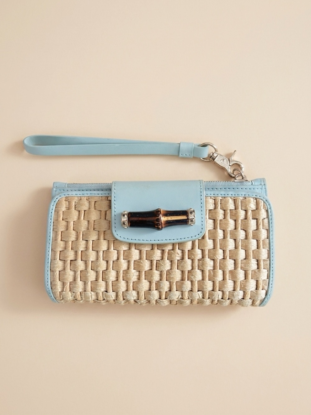 ✨ Spartina 449 "Bamboo Moon Sky" Wristlet Wallet EUC  Coastal Straw Clutch ✨